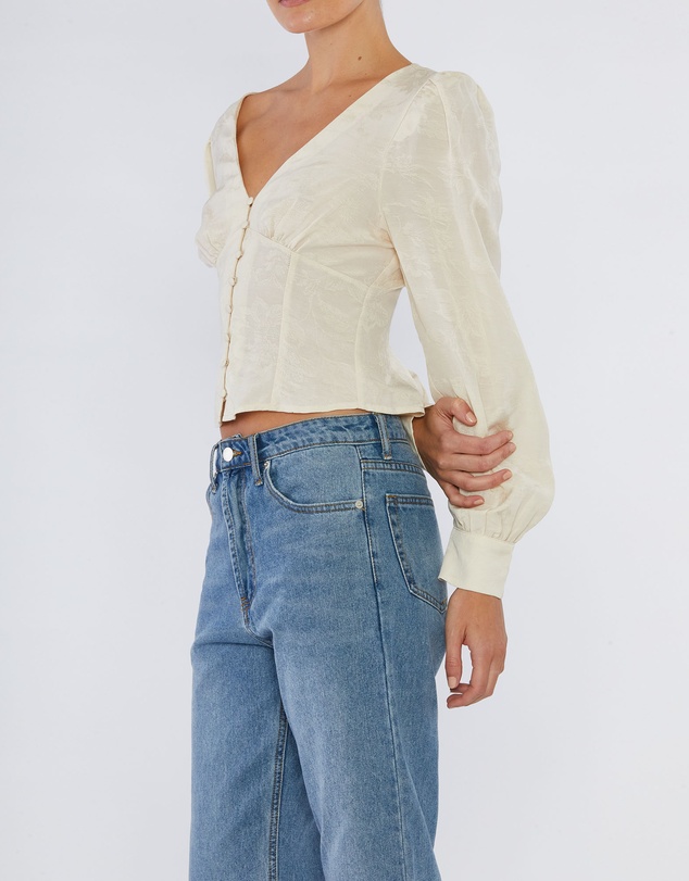 Amelius - Loren Linen Jacquard V-Neck Top