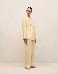 Trenery - Linen Cotton Herringbone Double Breasted Blazer in Butter