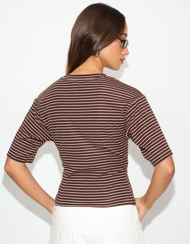 Dazie - Agnes Striped Cinched Short Sleeve Tee