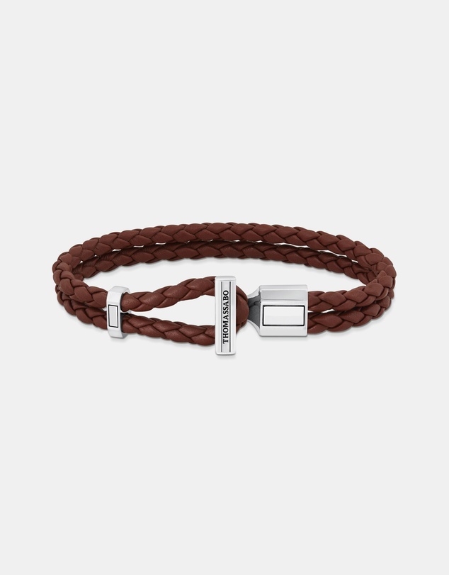 THOMAS SABO - Double Bracelet with Braided, Brown Leather
