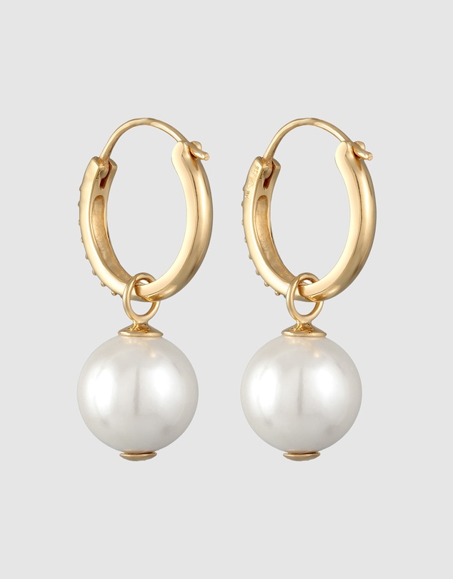 Elli Jewelry - Crystal Shell Pearl Hoop Earrings in Gold-Plated 925 Silver