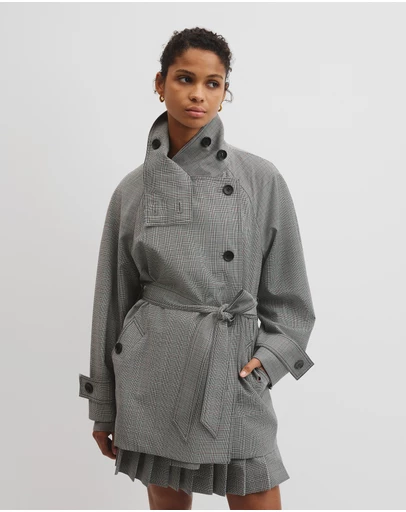 Country Road - Wool Blend Funnel Check Jacket