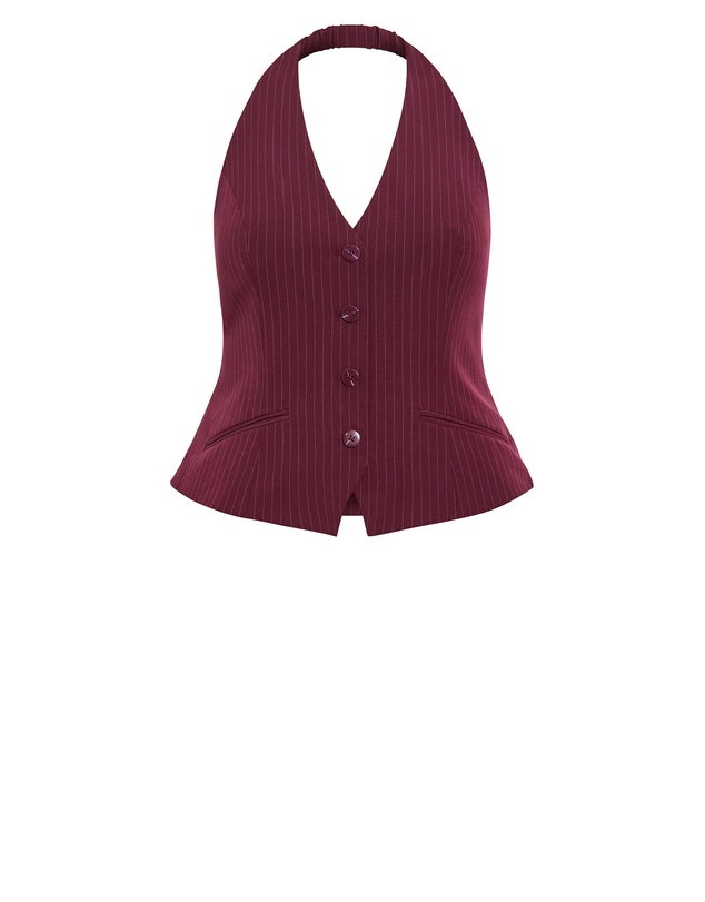 City Chic - Plus size Cora Blue Stripe Vest - berry