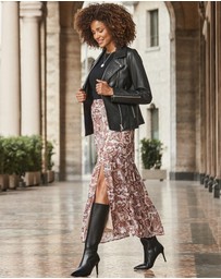 Sosandar - Paisley Print Metallic Stripe Tiered Maxi Skirt