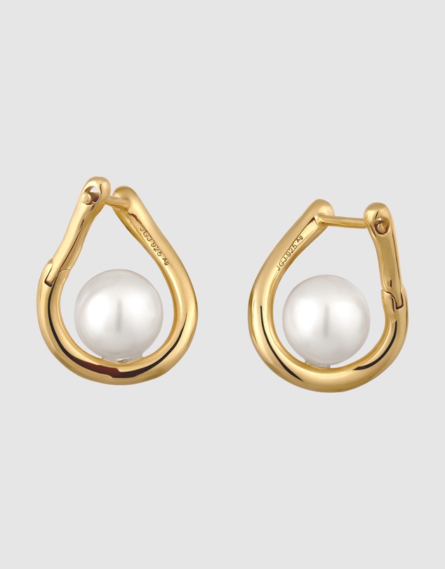 Elli Jewelry - Earrings Hoops Pearl Wedding 925 Sterling Silver Gold-Plated