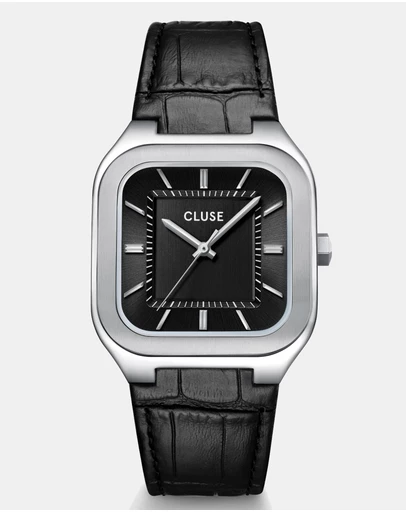 Cluse - Quadrus Leather, Black, Silver Colour