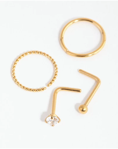 Lovisa - Gold Surgical Steel Diamante Twist Nose Ring 4-Pack