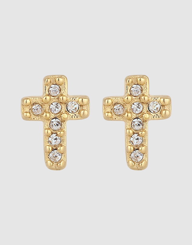Elli Jewelry - Crystal Cross Stud Earrings in Gold-Plated 925 Silver