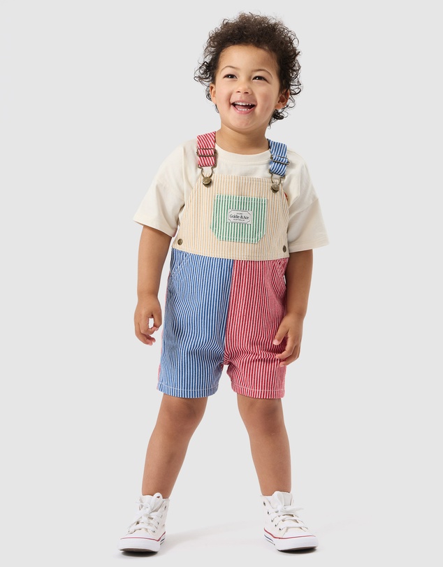 Goldie + Ace - Patchwork Stripe Burton Overalls - Babies-Kids