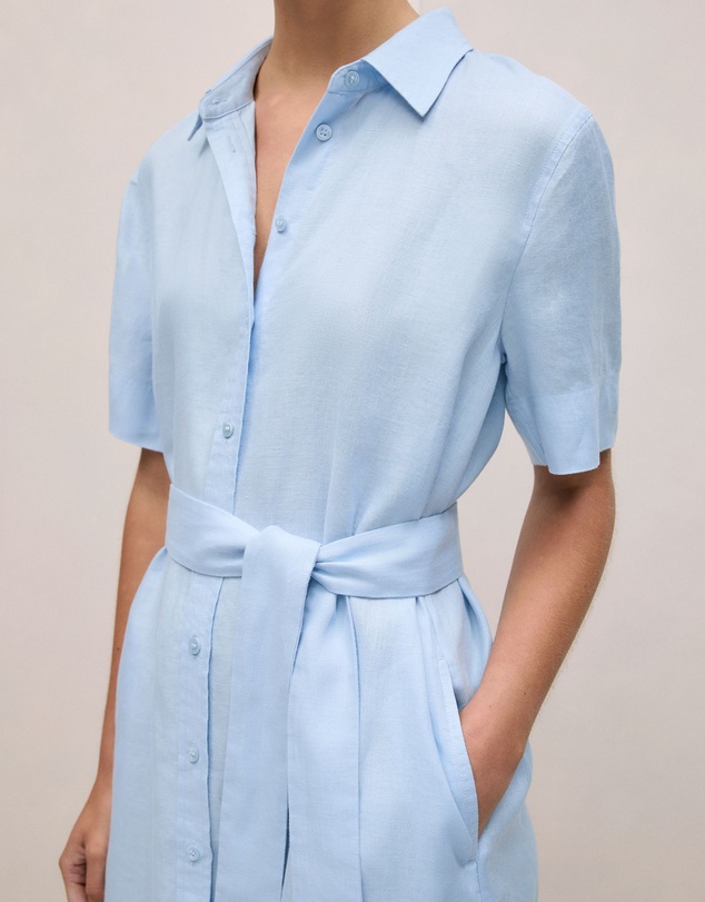 Trenery - Linen Belted Shift Dress in Blue Marble