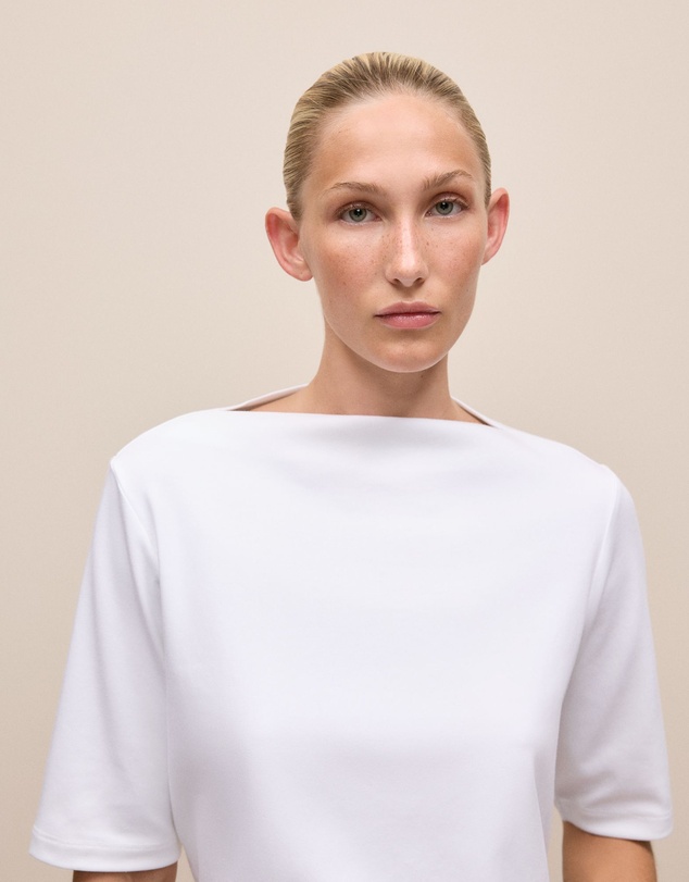 Trenery - Modal Cotton High Neck T-shirt in White