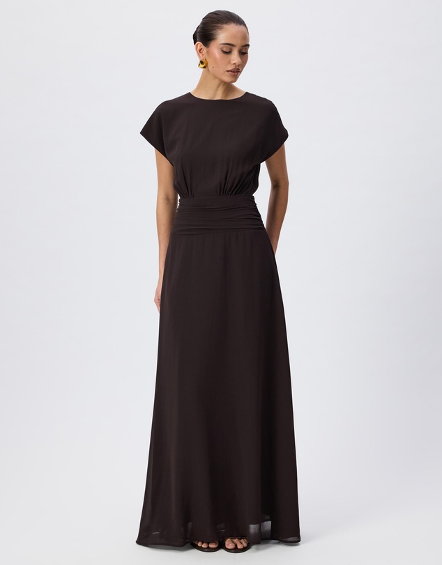 Tussah - Calliope Boat Neck Ruched Detail Maxi Dress
