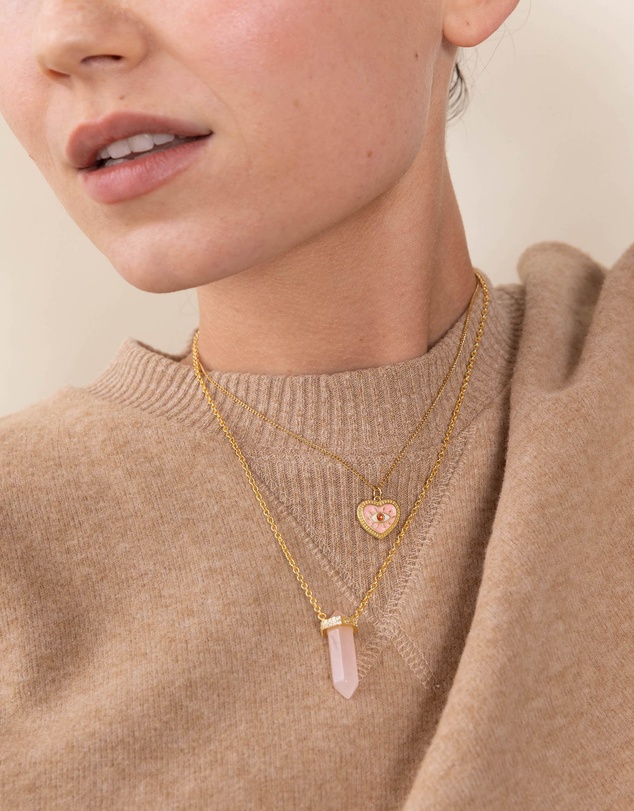 Nialaya Jewellery - Rose Quartz Crystal Necklace with Engraved Evil Eye Detail