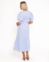 Petal & Pup - Steele Puff Sleeve Midi Dress - Blue Stripe