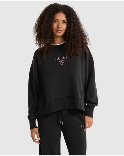 GUESS Originals - GUESS Originals Distressed Baker Crewneck Fleece Sweatshirt