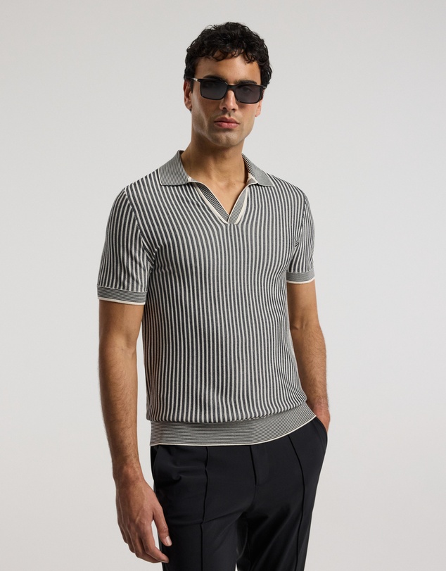 Calibre - Ribbed Technical Knit Stripe Polo Navy