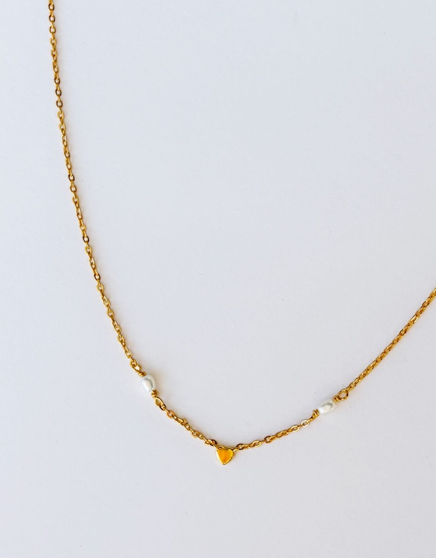 SAINT VALENTINE - Heart & Pearl Necklace - Gold