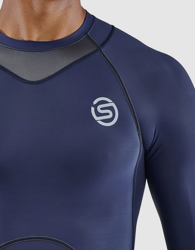 SKINS - SKINS Compression Men's Series-3 Running/Gym Long Sleeve Top Navy Blue