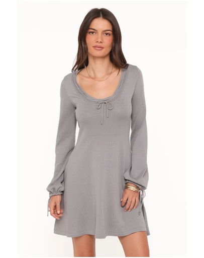 Petal & Pup - Kaylee Knit Long Sleeve Mini Dress - Grey