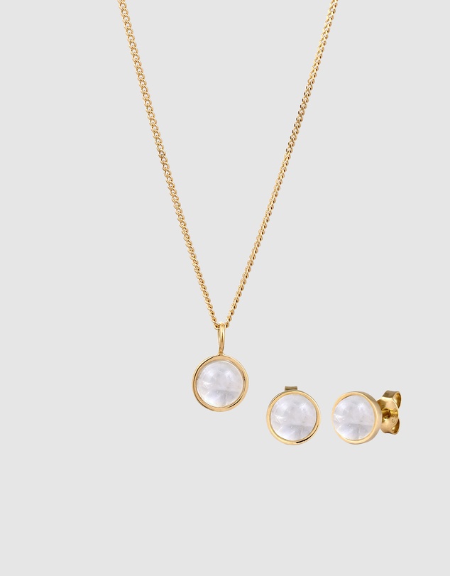 Elli Jewelry - Jewelry Set Moonstone 925 Sterling Silver Gold-Plated