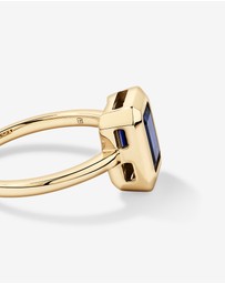 Michael Hill - Emerald Cut Created Sapphire Bezel Ring in 10kt Yellow Gold