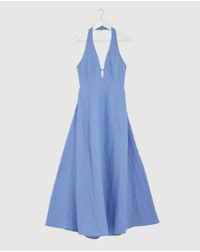 Revibe - Repaired AERE Odele Linen Halter Midi Dress - AU 10