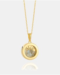 Rachel Jackson - Small Deco Sun Amulet March Birthstone Aquamarine Necklace (Calm & Harmony)