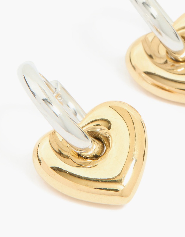 Lovisa - Waterproof Mixed Metal Plated Stainless Steel Small Heart Huggie Earrings