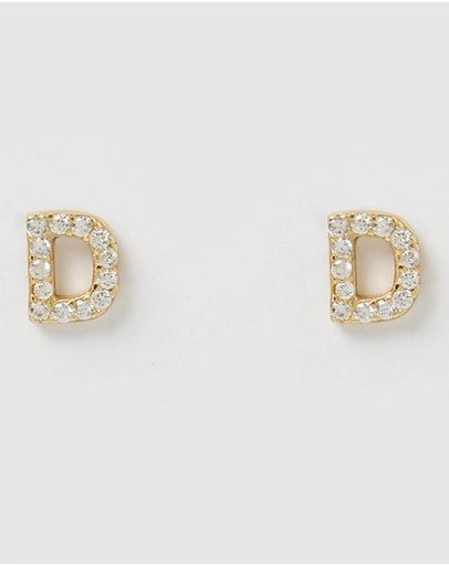 Izoa - Alphabet Mini Letter D Stud Earrings Gold