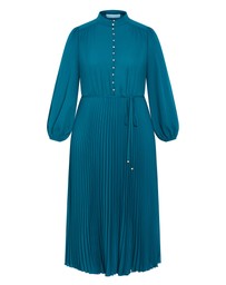 City Chic - Plus size Halle Long Sleeve Pleat Dress - jade