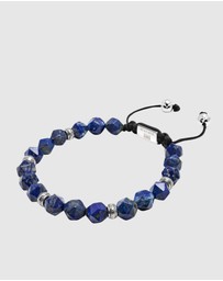 Nialaya Jewellery - Men's Sterling Silver Faceted Beaded Bracelet with Lapis Lazuli