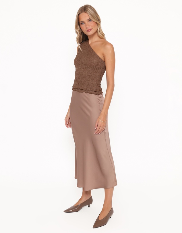 Petal & Pup - Nellie Satin Midi Skirt - Mocha Brown