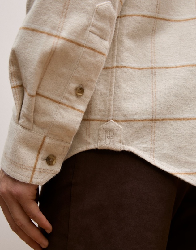 Trenery - Brushed Cotton Windowpane Overshirt in Stone