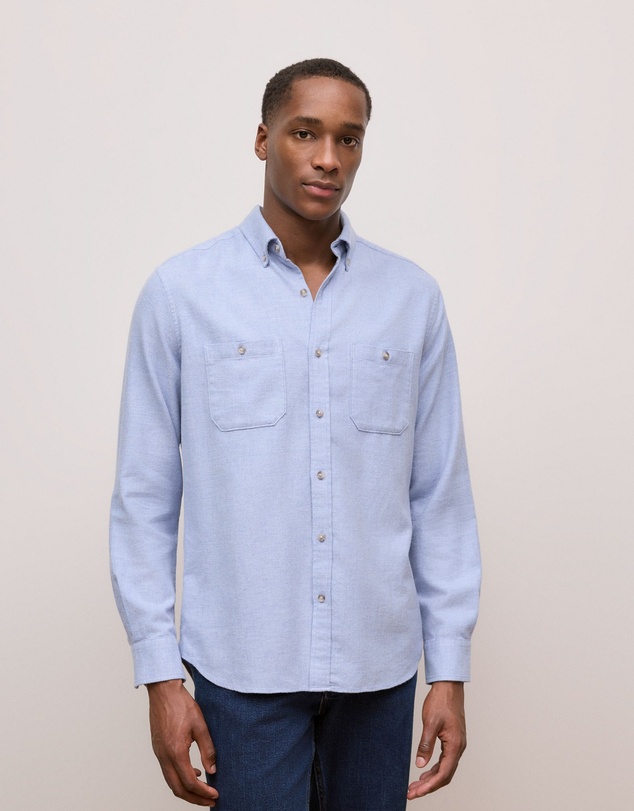 Trenery - Brushed Cotton Melange Shirt in Steel Blue