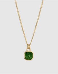 Kuzzoi - ICONIC EXCLUSIVE - Necklace Male Geometric Green Enamel 925 Sterling Silver Gold Plated