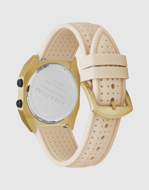 Maxum - Raglan Tide Watch – Gold Case, Black Dial & Beige Silicone Strap