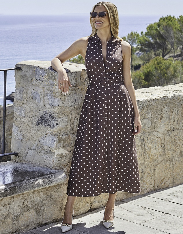 Sosandar - Spot Print Linen Blend Midi Shirt Dress