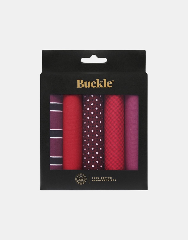 Buckle - Maroon and Red 5-Pack 100% Sustainable Cotton Handkerchief Set