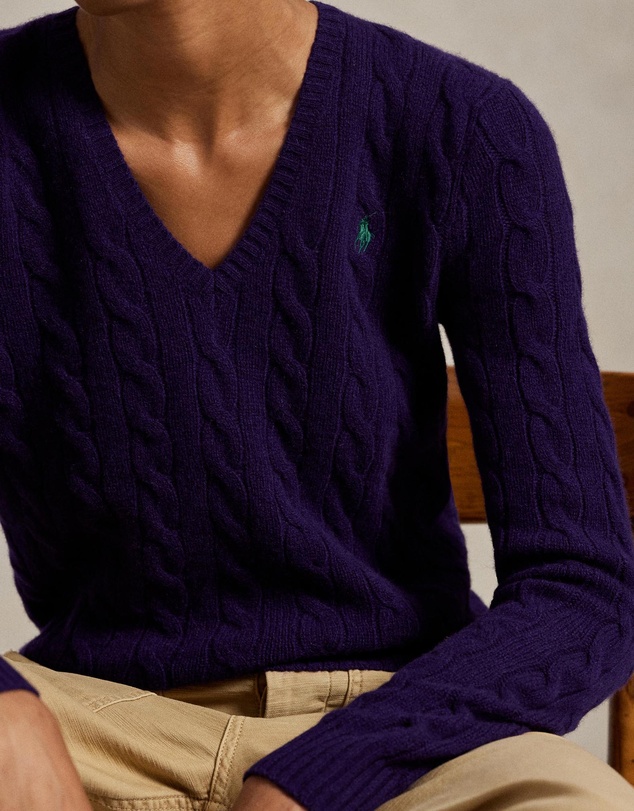 Polo Ralph Lauren - Cable-Knit Wool-Cashmere V-Neck Sweater - ICONIC EXCLUSIVE