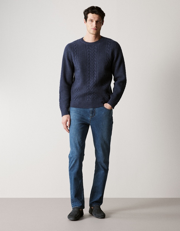 Trenery - Wool Cable Knit Crew in Denim