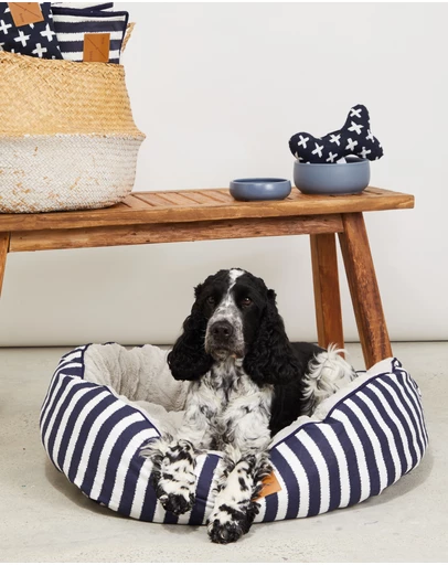 Mog & Bone - 4 Seasons Reversible Circular Dog Bed - Navy Hamptons Stripe Print