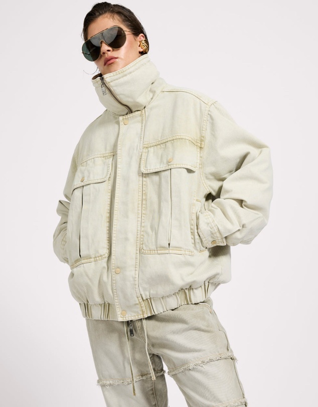 ONE TEASPOON - Denim Utility Puffer Jacket - Antique Stone