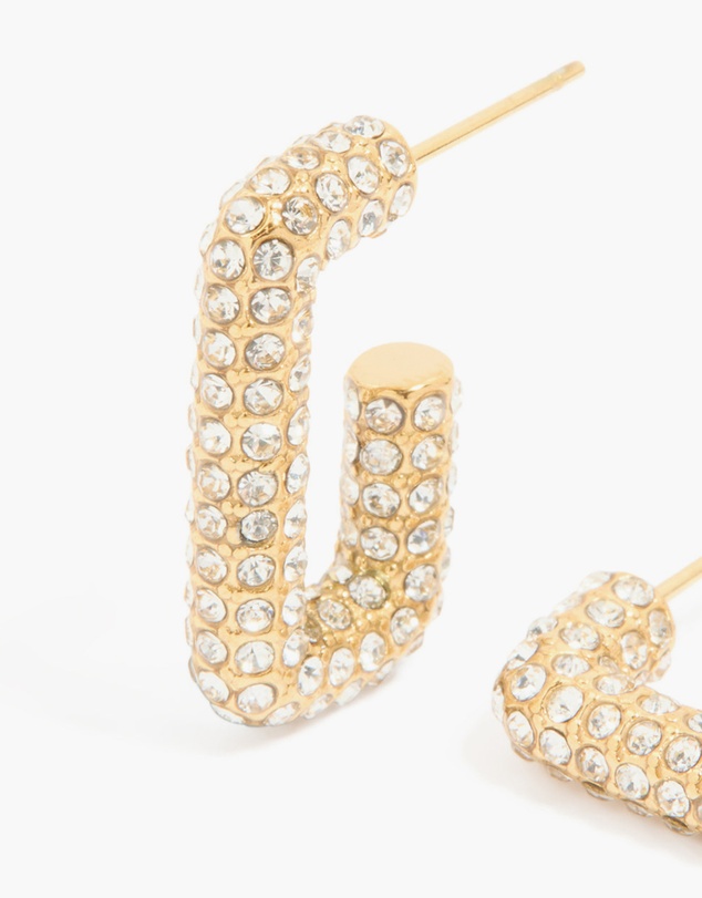 Lovisa - Waterproof Gold Plated Stainless Steel Diamante Pave Rectangle Hoop Earrings