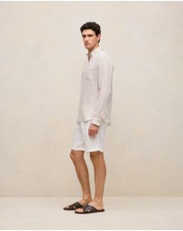 Trenery - Regular Fit Linen Bengal Stripe Shirt in Sand