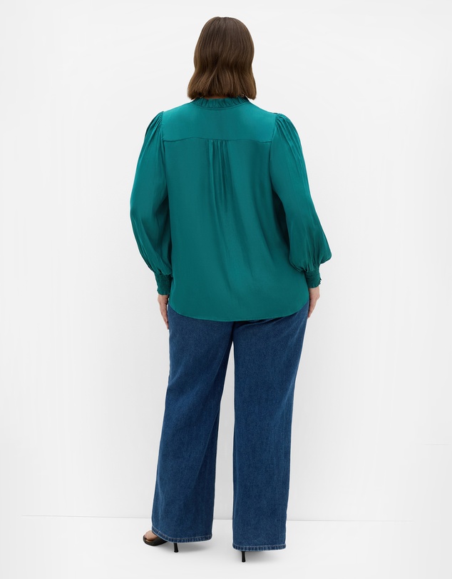 City Chic - Plus size Bringing Drama Long Sleeve Shirt - emerald