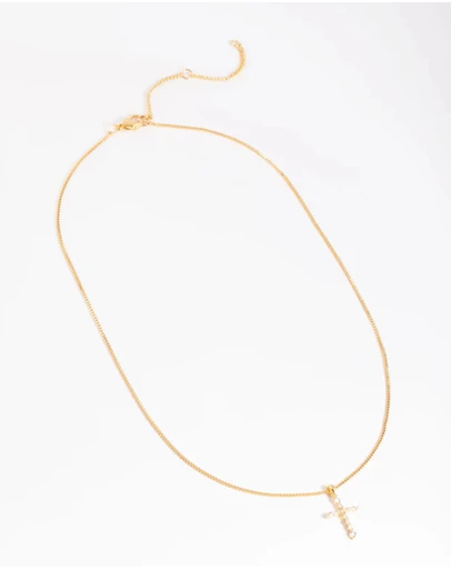 Lovisa - Gold Plated Cubic Zirconia Cross Chain Necklace