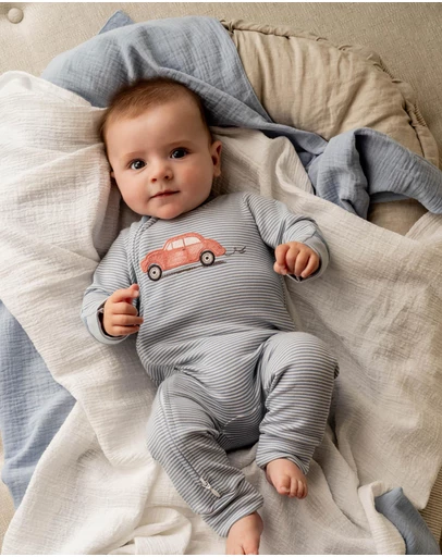 Bebe by Minihaha - Alvin Stripe Organic LS Zipsuit - Babies