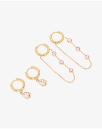 Lovisa - Waterproof Gold Plated Cubic Zirconia Chain Droplet Earrings 2-Pack