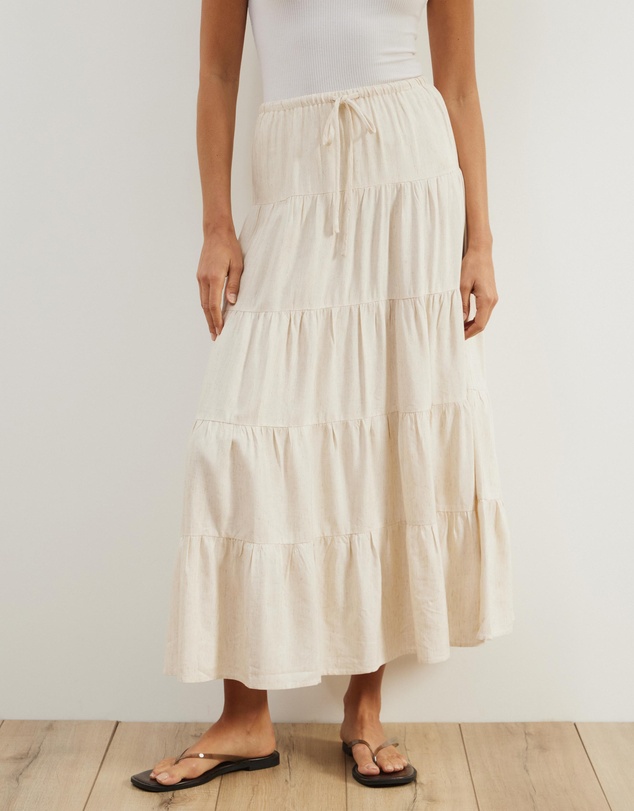 Atmos&Here - Elenora Linen Blend Tier Maxi Skirt
