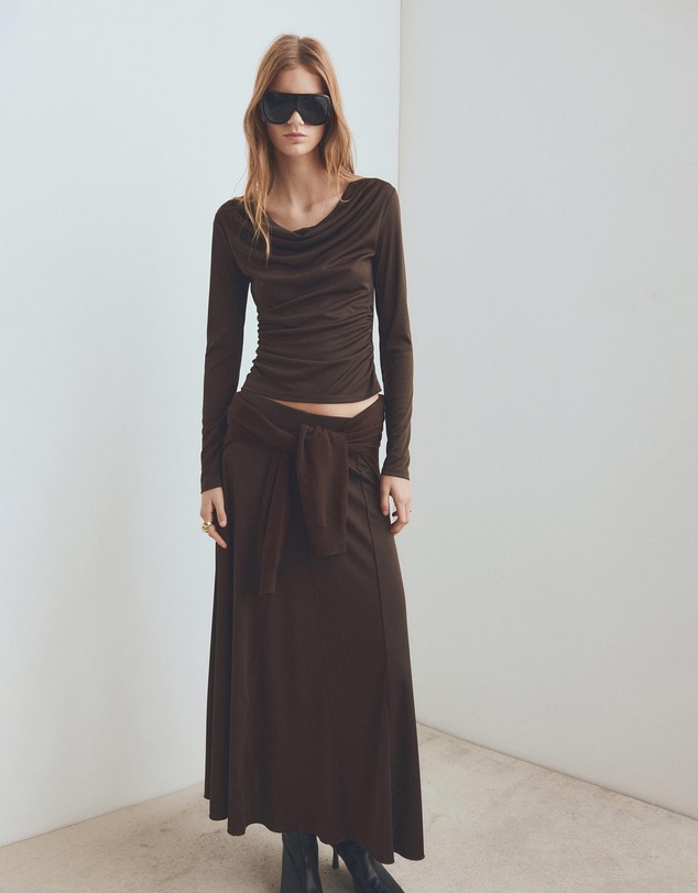 M.N.G - Fitted Top With Draped Neckline